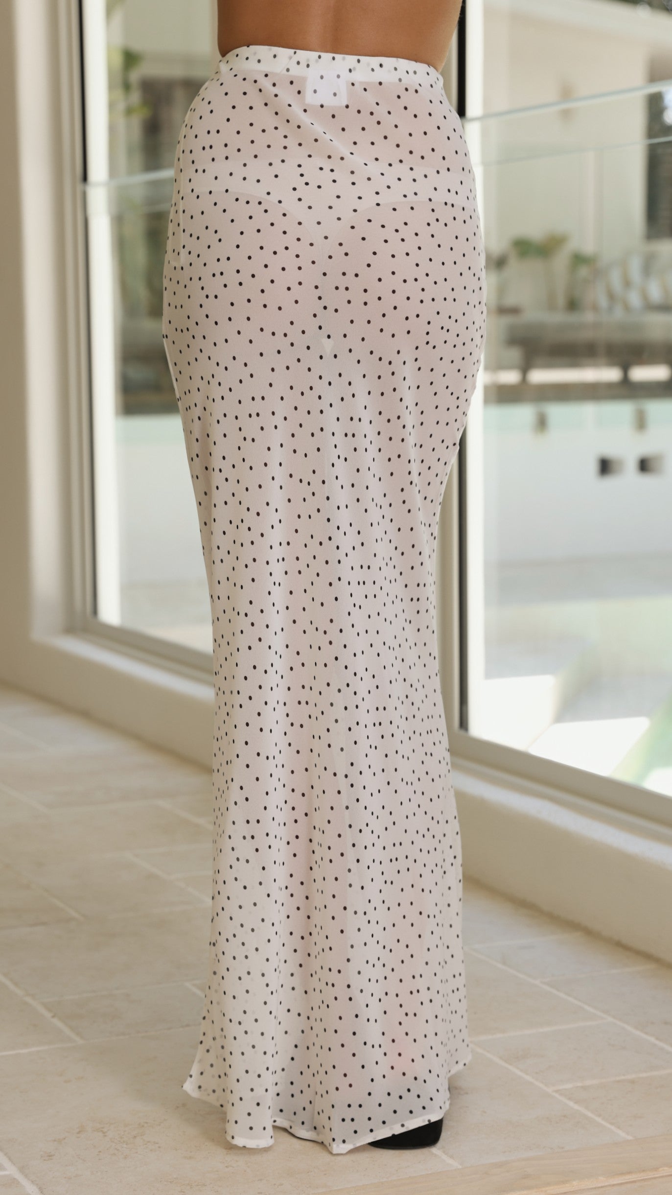 Elena Top and Maxi Skirt Set - Black/White Polka