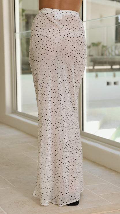 Elena Top and Maxi Skirt Set - Black/White Polka