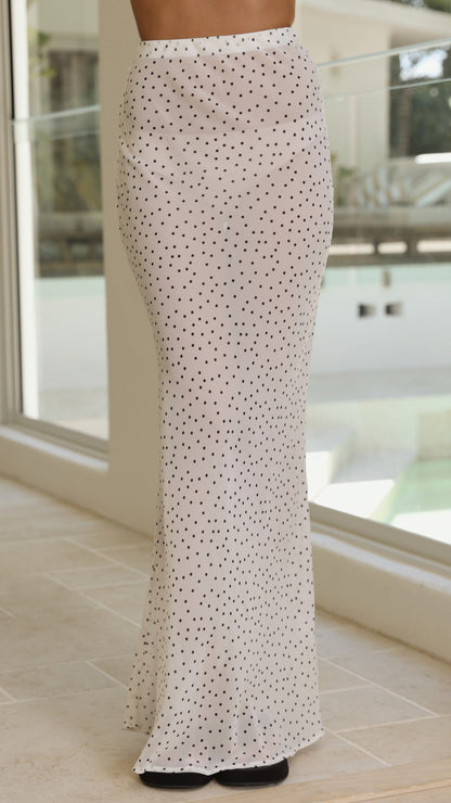 Elena Top and Maxi Skirt Set - Black/White Polka