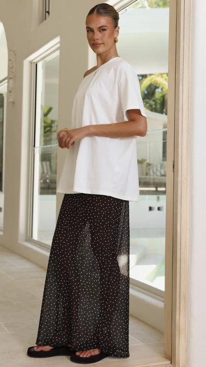 Elena Top and Maxi Skirt Set - White/Black Polka