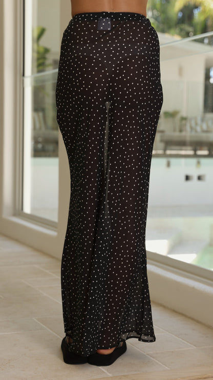 Elena Top and Maxi Skirt Set - White/Black Polka