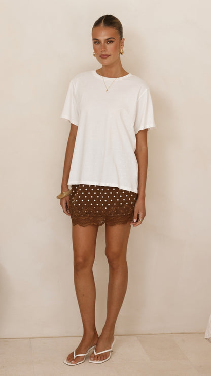Kiki Lace Mini Skirt - Chocolate Polka