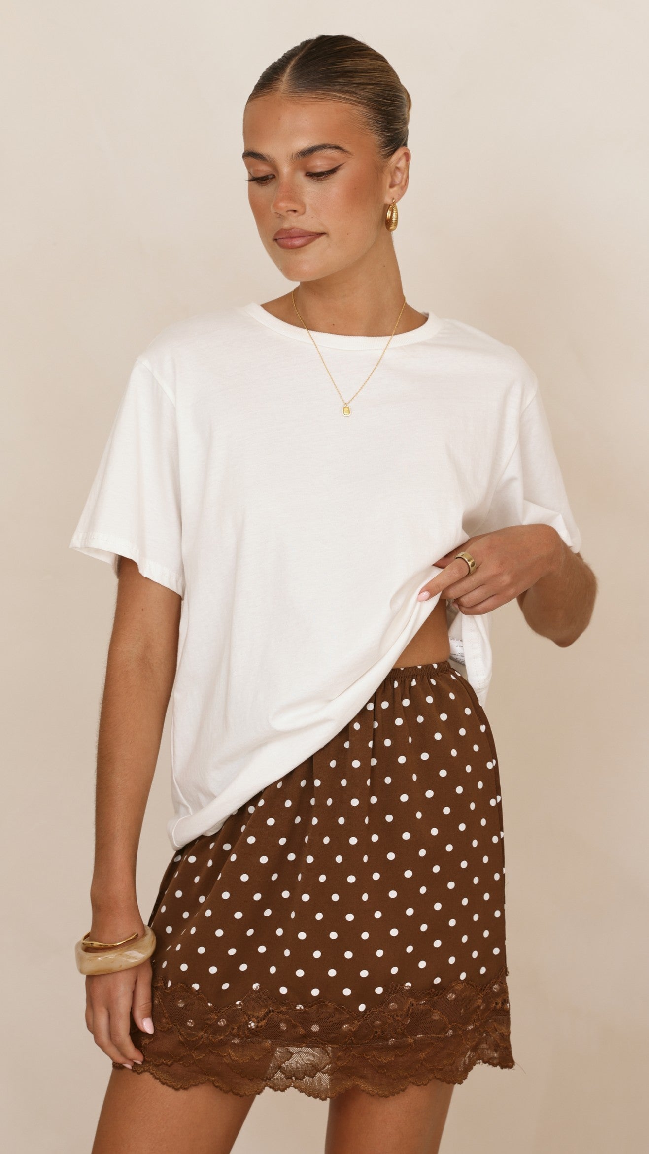Kiki Lace Mini Skirt - Chocolate Polka