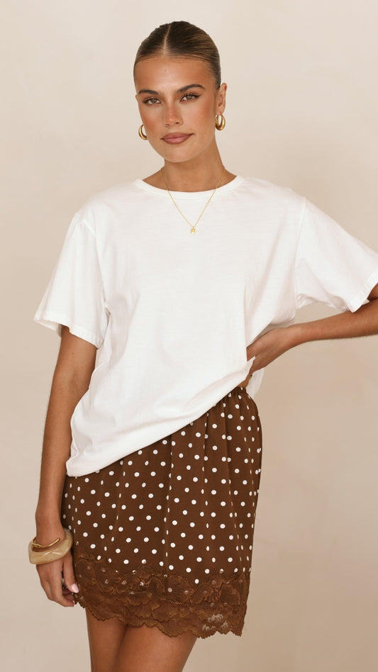 Kiki Lace Mini Skirt - Chocolate Polka