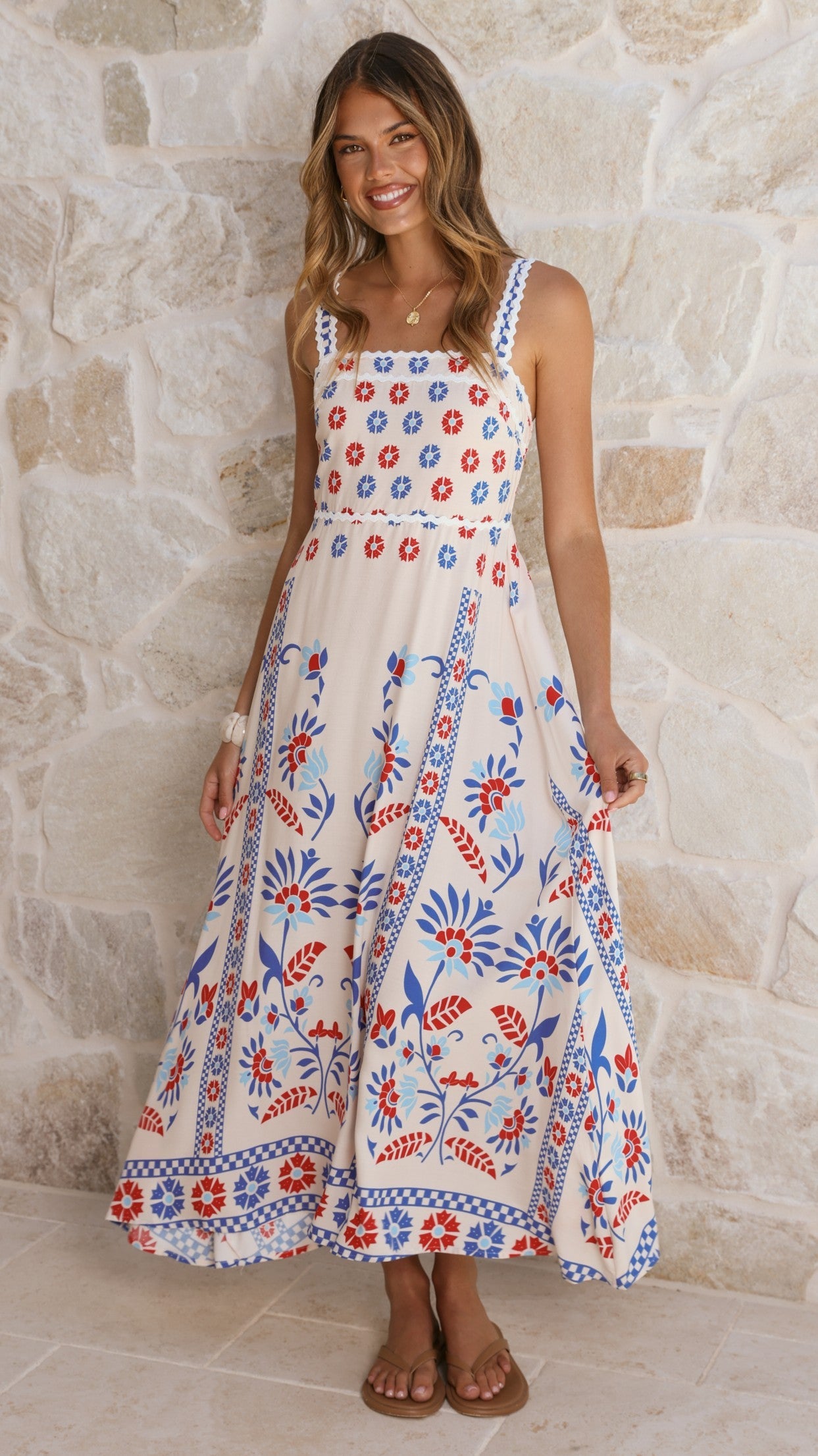 Michaela Maxi Dress - Blue/Red Floral