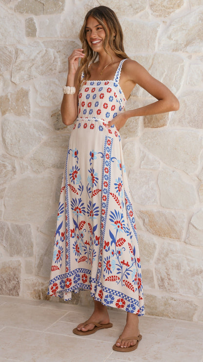 Michaela Maxi Dress - Blue/Red Floral