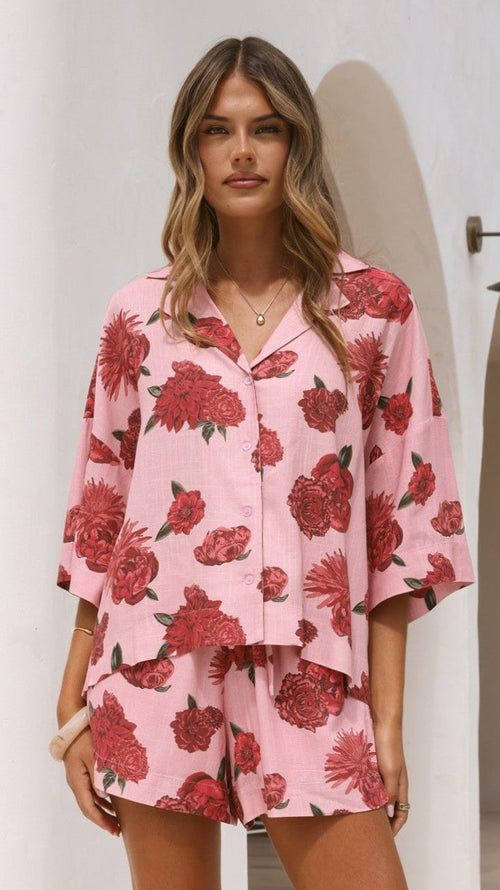 Luna Button Up Shirt - Dahlia Rouge