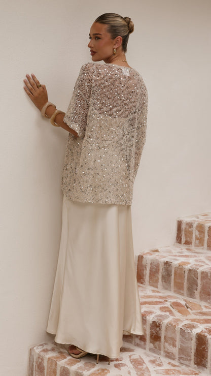 Zinnia Oversized Sequins Tee - Beige