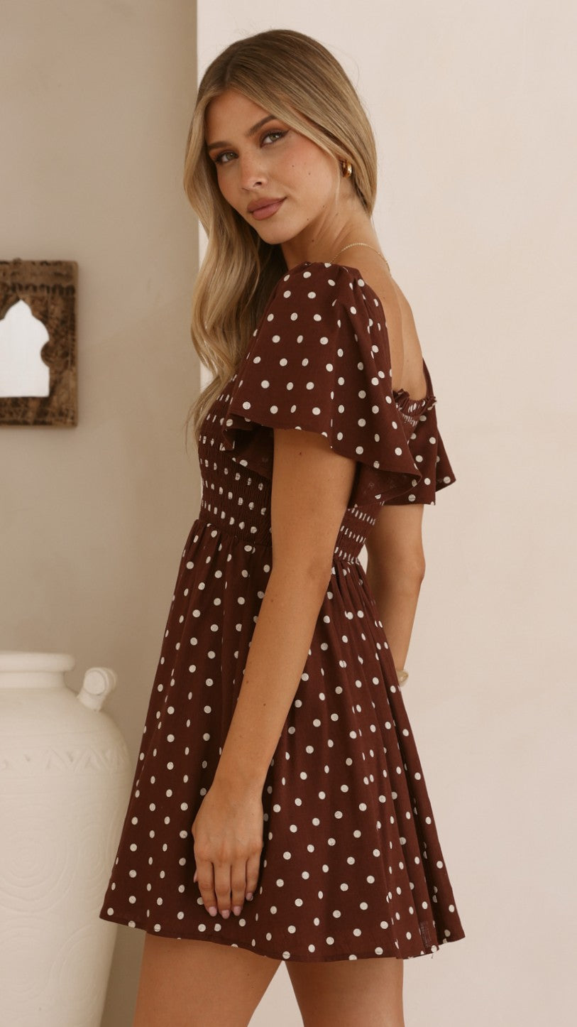 Molly Mini Dress - Chocolate/Nude Spot