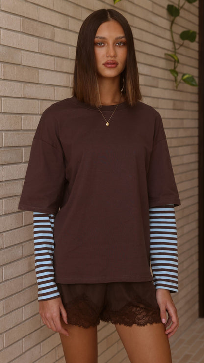 Noah Long Sleeve Top - Chocolate/Blue