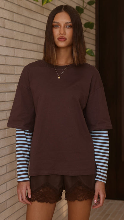 Noah Long Sleeve Top - Chocolate/Blue