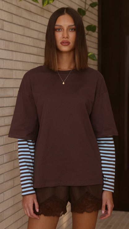 Noah Long Sleeve Top - Chocolate/Blue