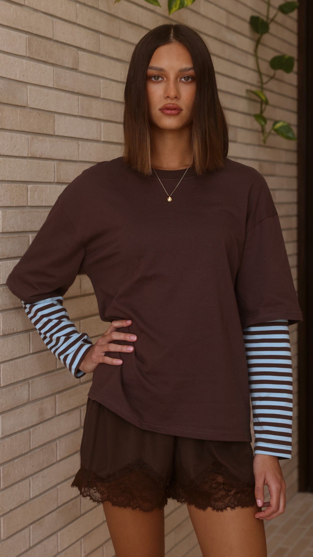 Noah Long Sleeve Top - Chocolate/Blue