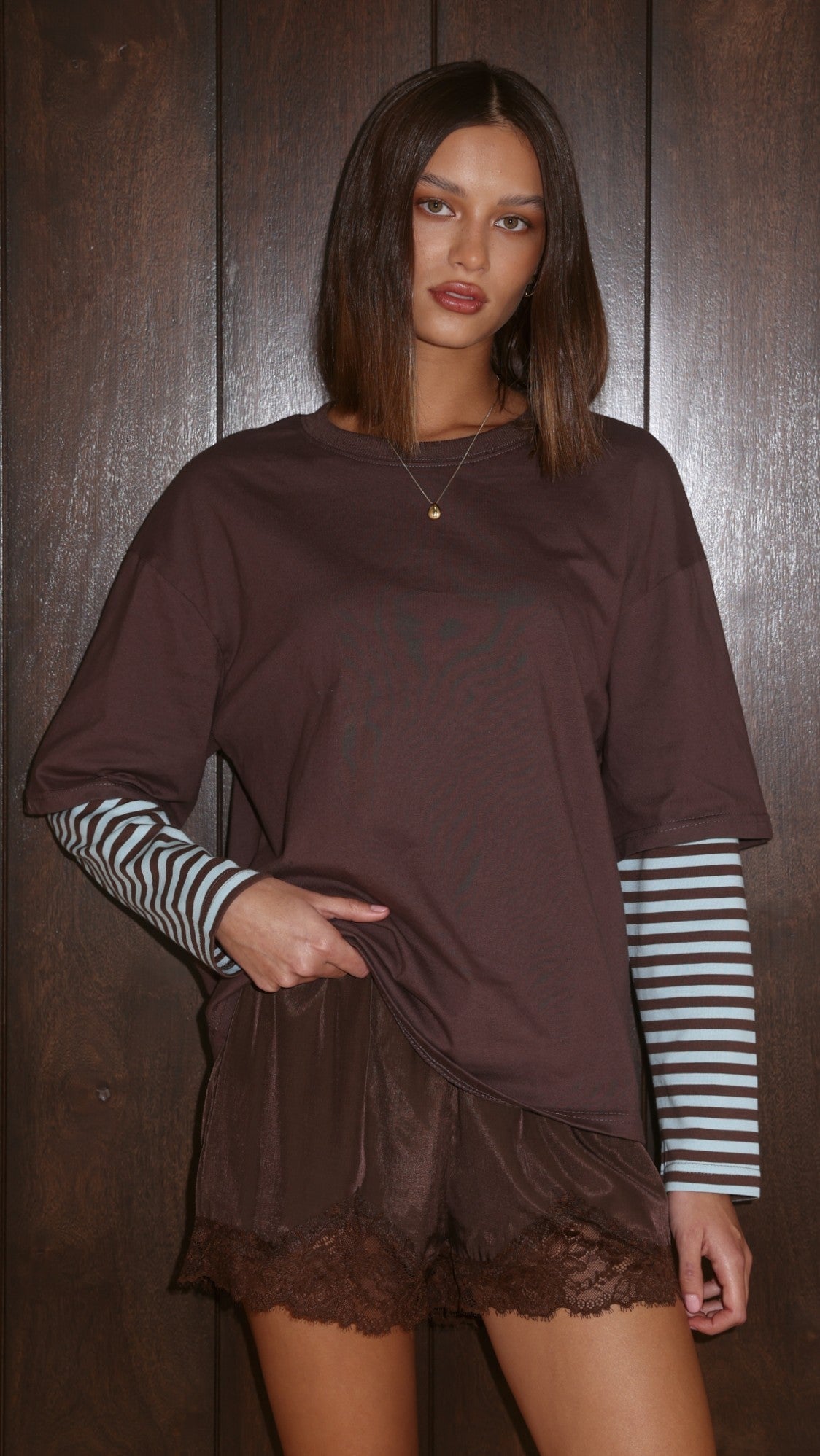 Noah Long Sleeve Top - Chocolate/Blue