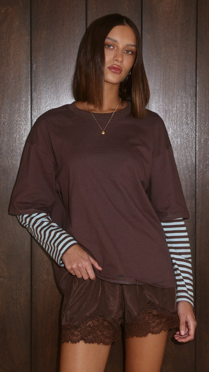Noah Long Sleeve Top - Chocolate/Blue