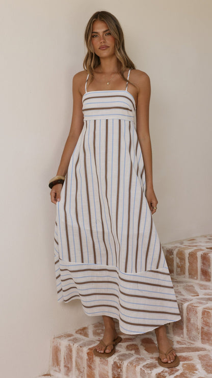 Marcel Maxi Dress - Choc/Blue Stripe
