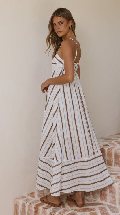 Marcel Maxi Dress - Choc/Blue Stripe