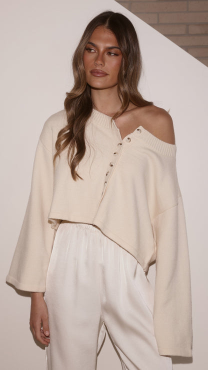 Isako Button Up Long Sleeve Top - Cream