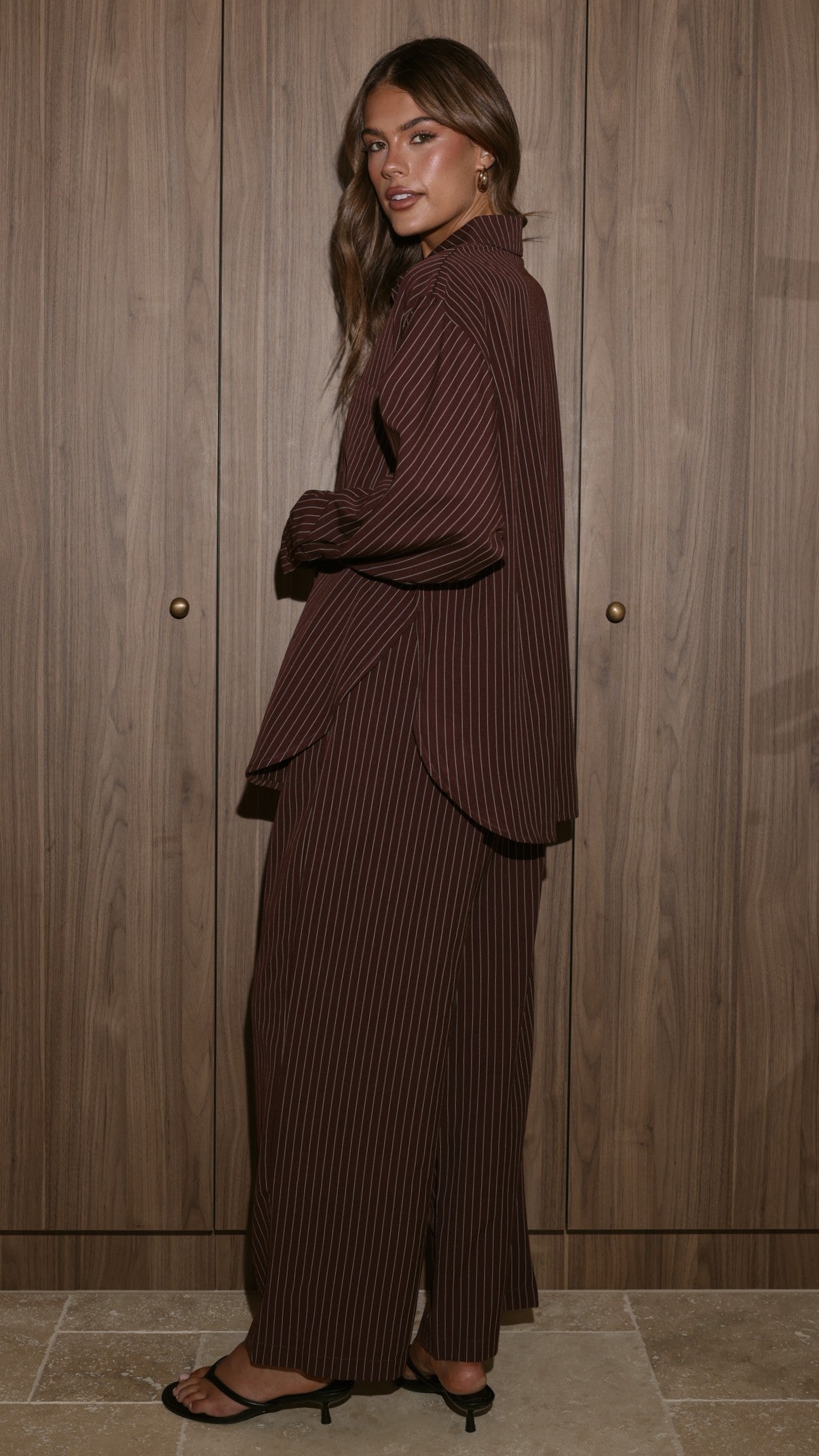 Zaila Long Sleeve Shirt - Burgundy/White Stripe