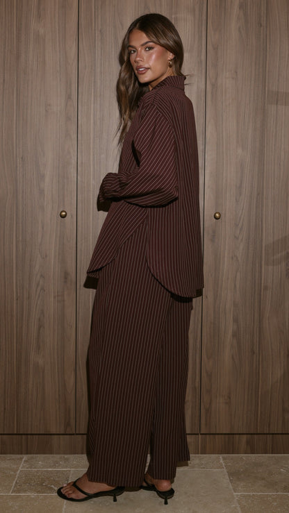Zaila Long Sleeve Shirt - Burgundy/White Stripe