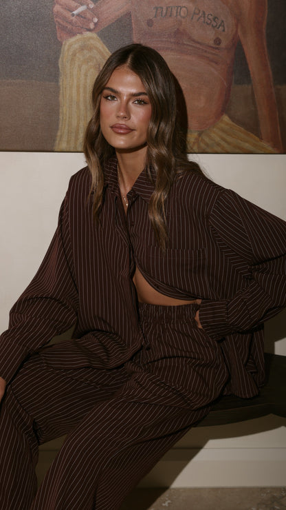 Zaila Long Sleeve Shirt - Burgundy/White Stripe