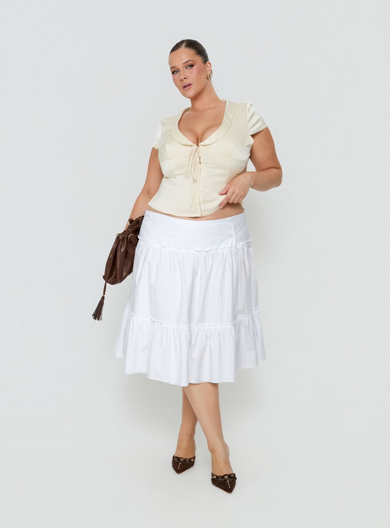 Cascades Low Rise Midi Skirt White Curve