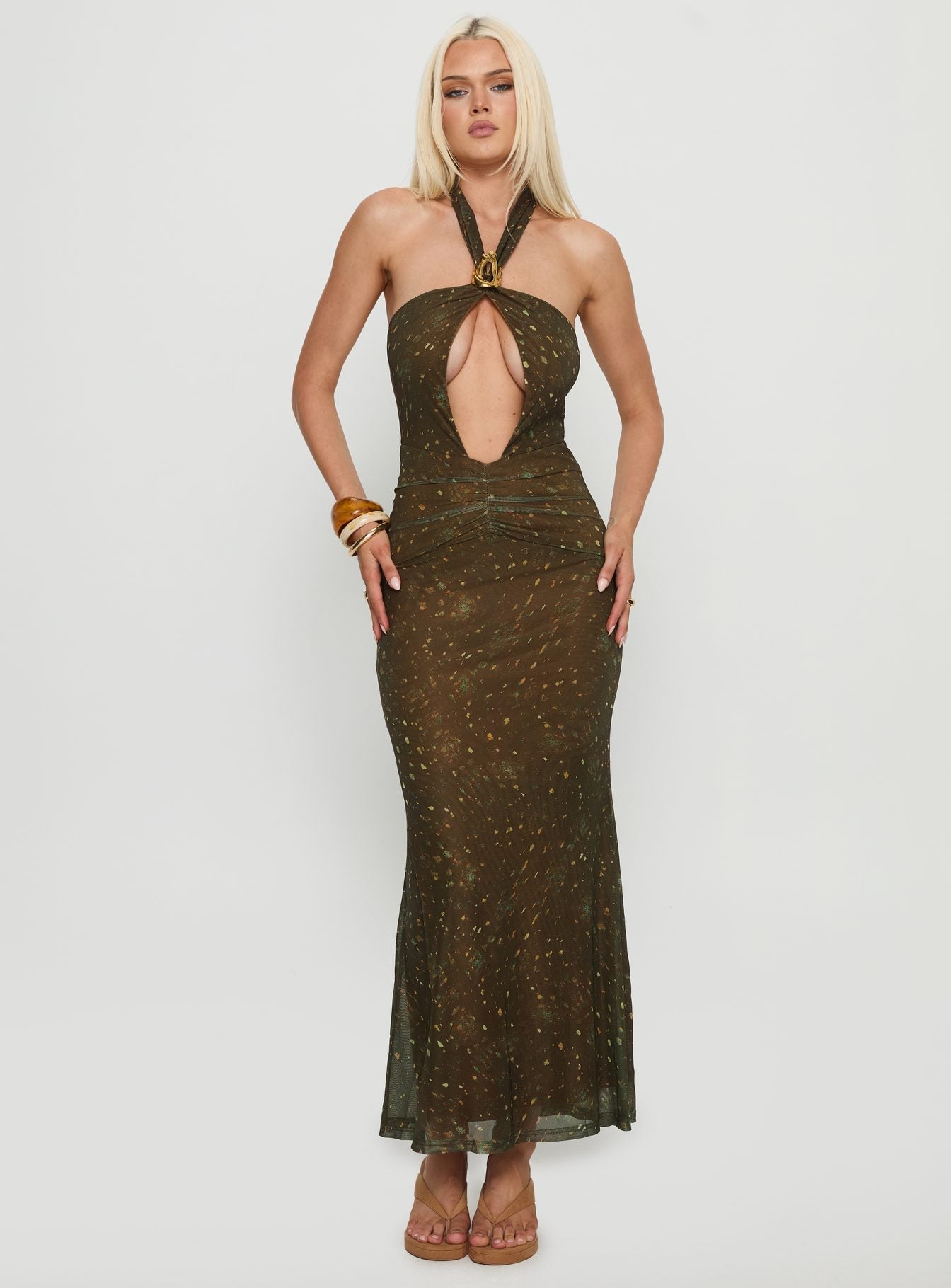 Carmelita Cut Out Halter Maxi Dress Brown