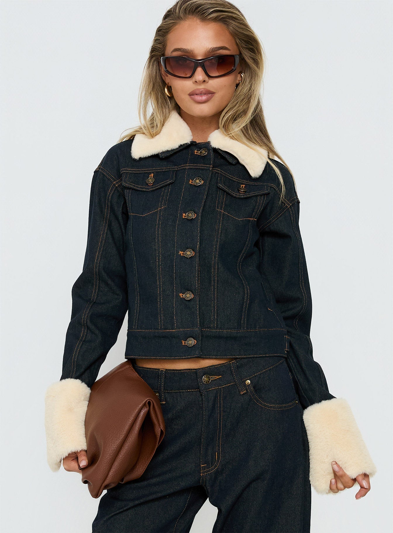 Apres Faux Fur Trim Denim Jacket Indigo