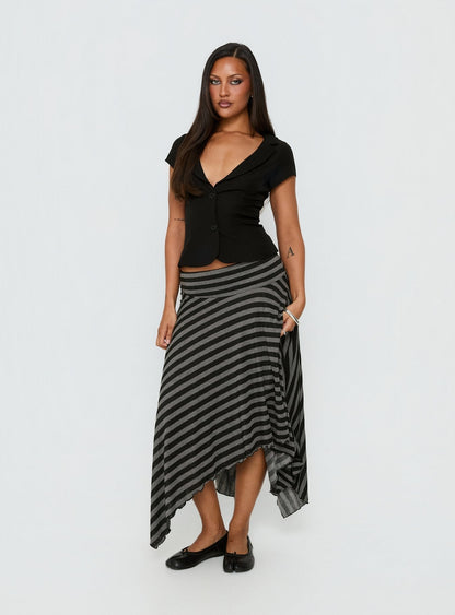Alevia Asymmetrical Midi Skirt Black / Grey Stripe
