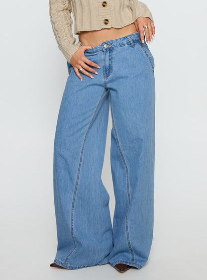 Carmon Mid Rise Wide Leg Jeans Blue