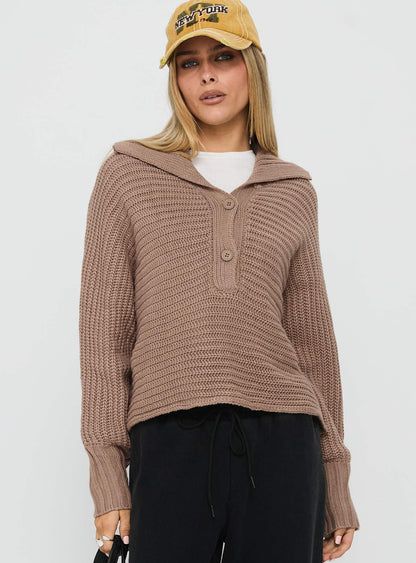 Bankside Collared Knit Sweater Brown