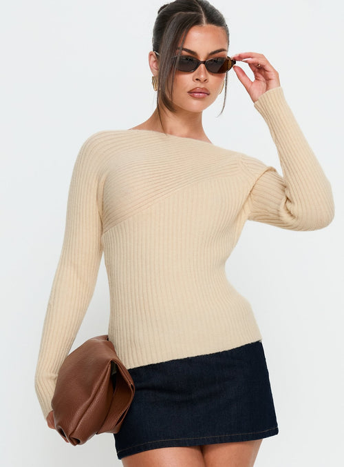 Cassye Long Sleeve Ribbed Top Cream