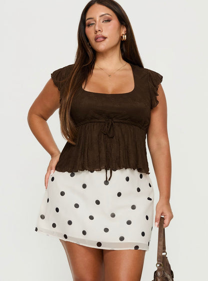 Adelaida Ruffle Mini Skirt Cream Polka Curve