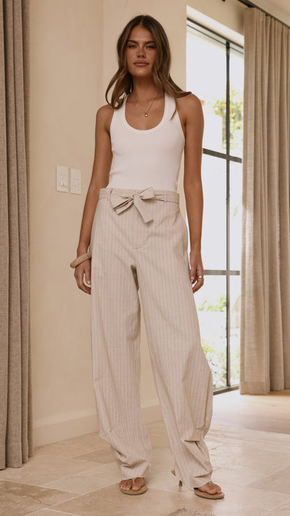 Audrey Pinstripe Tapered Pant - Stone