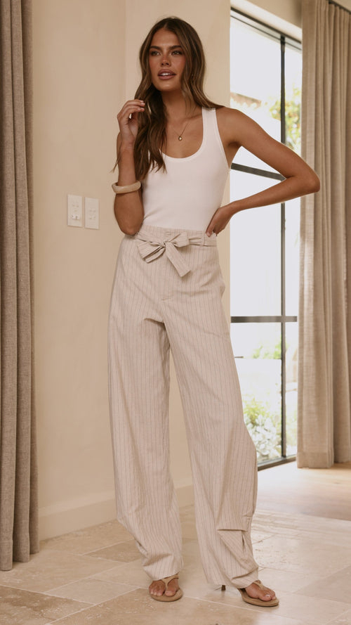 Audrey Pinstripe Tapered Pant - Stone