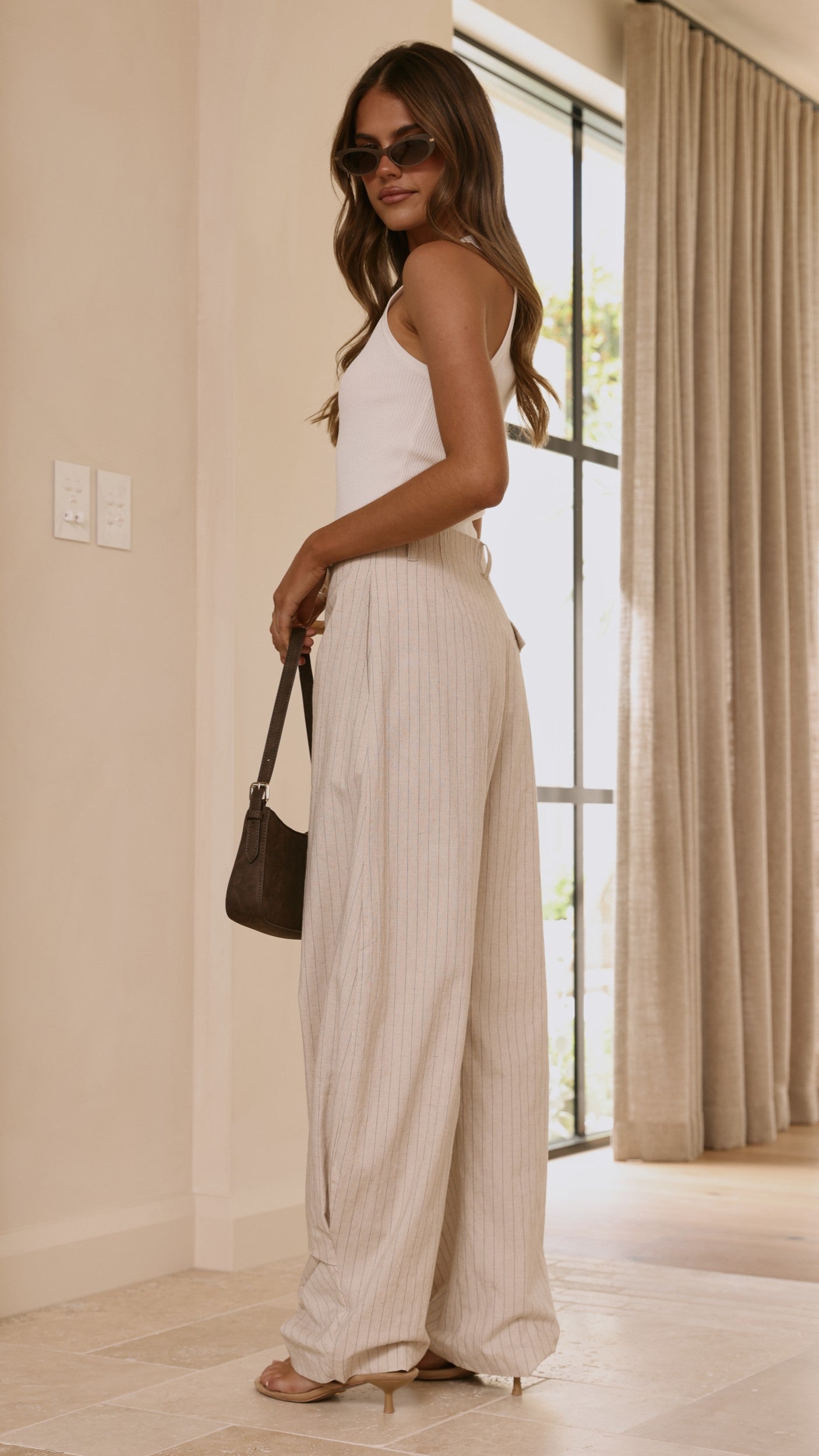 Audrey Pinstripe Tapered Pant - Stone