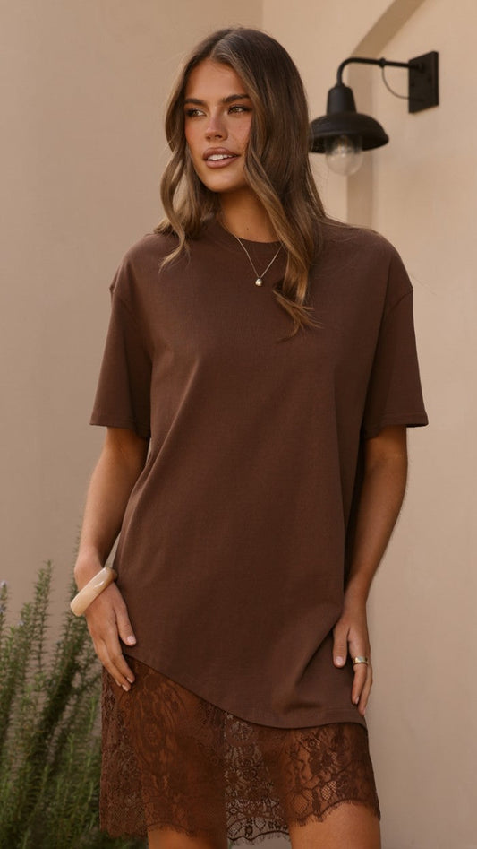 Avei Lace T-Shirt Mini Dress - Chocolate
