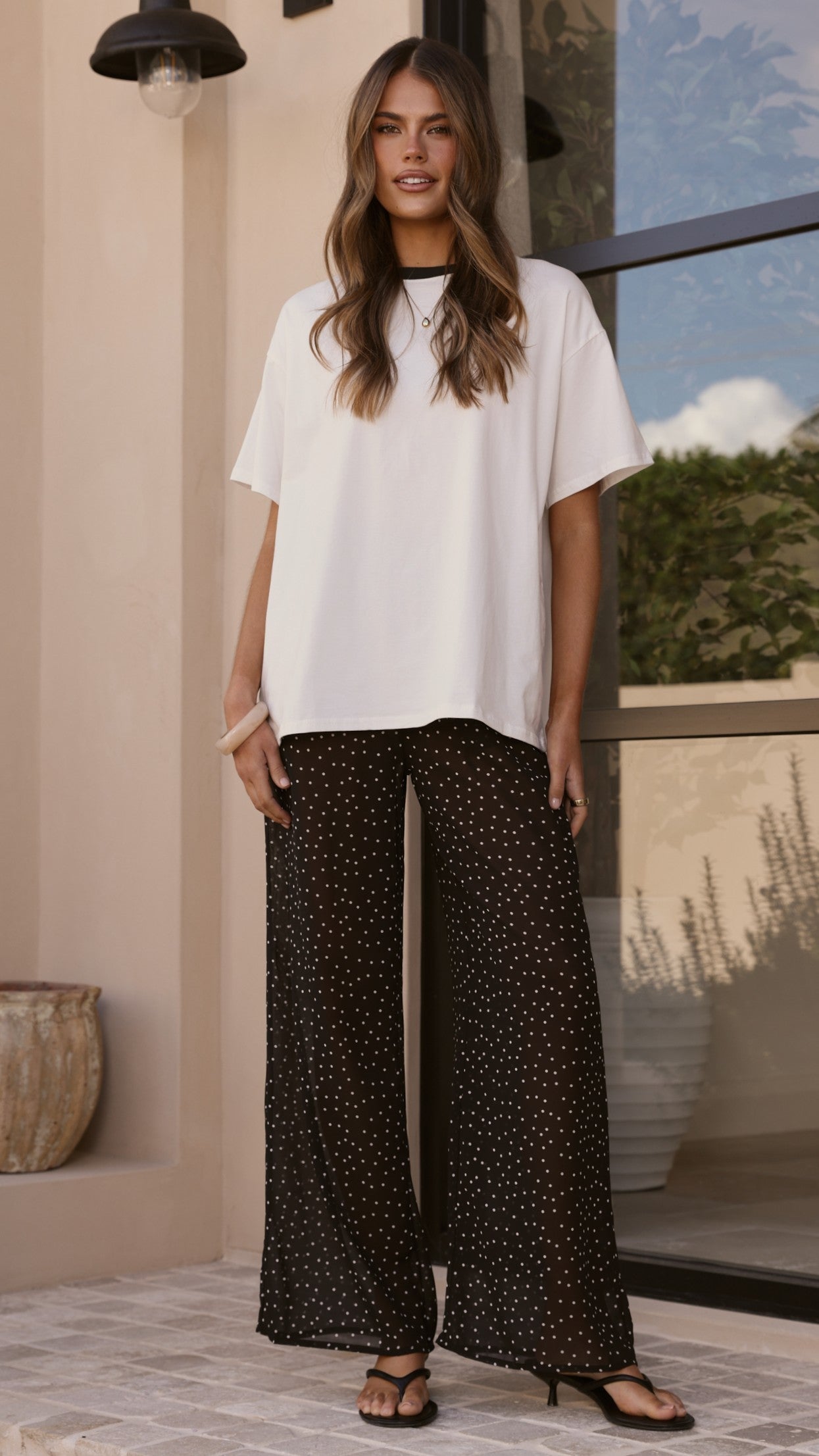 Zavier Oversized T-Shirt and Polka Dot Pants Set - White/Black