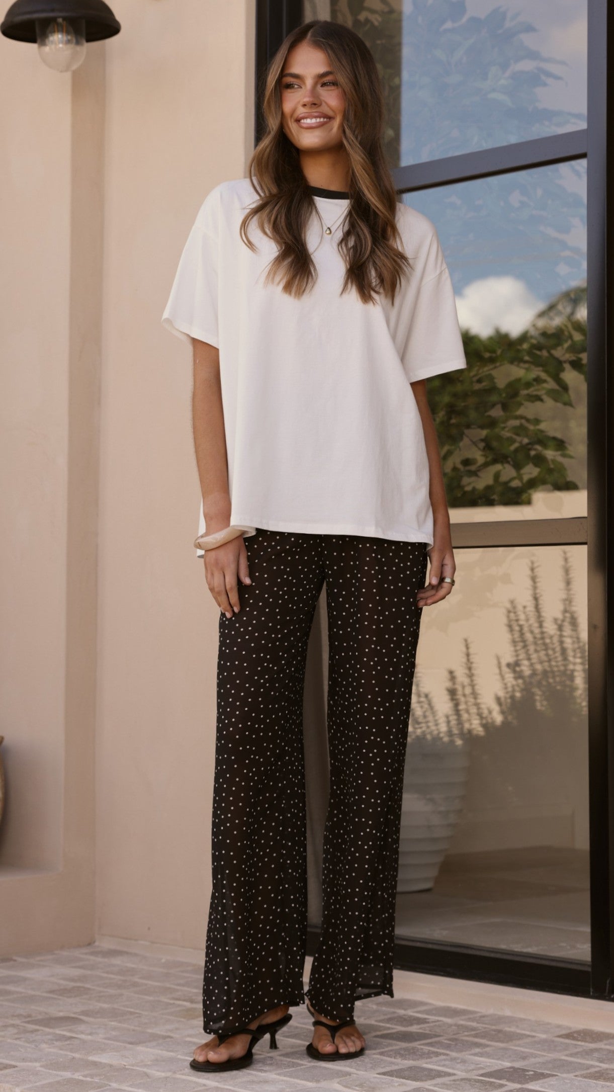 Zavier Oversized T-Shirt and Polka Dot Pants Set - White/Black