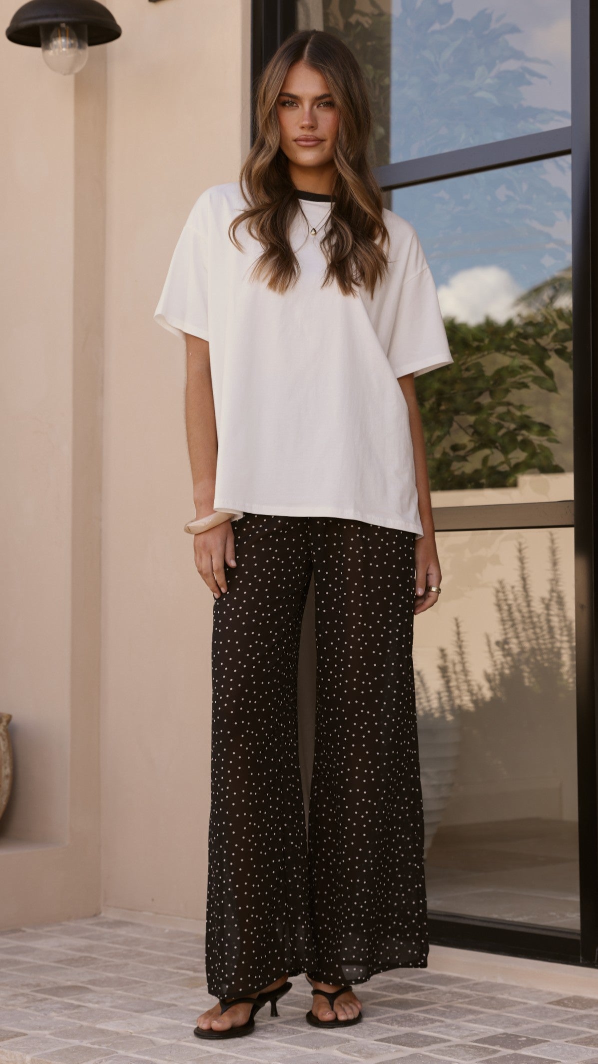 Zavier Oversized T-Shirt and Polka Dot Pants Set - White/Black