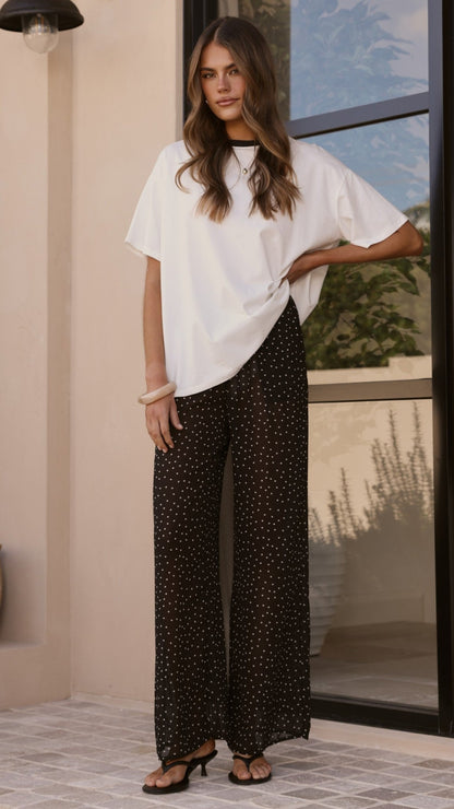 Zavier Oversized T-Shirt and Polka Dot Pants Set - White/Black