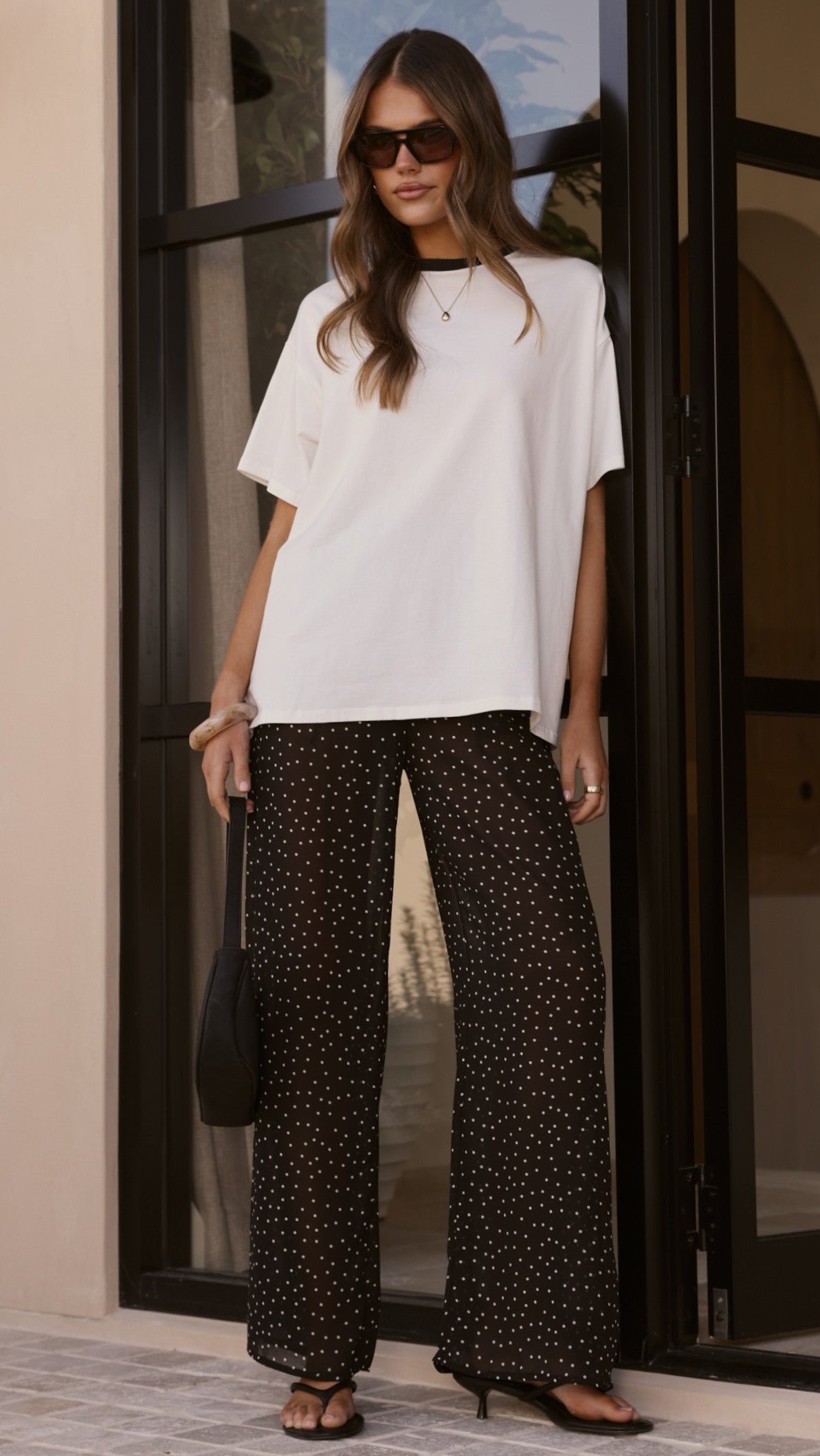 Zavier Oversized T-Shirt and Polka Dot Pants Set - White/Black