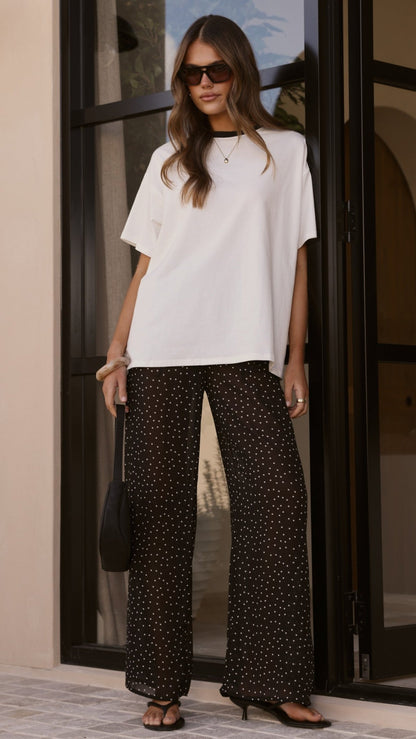 Zavier Oversized T-Shirt and Polka Dot Pants Set - White/Black