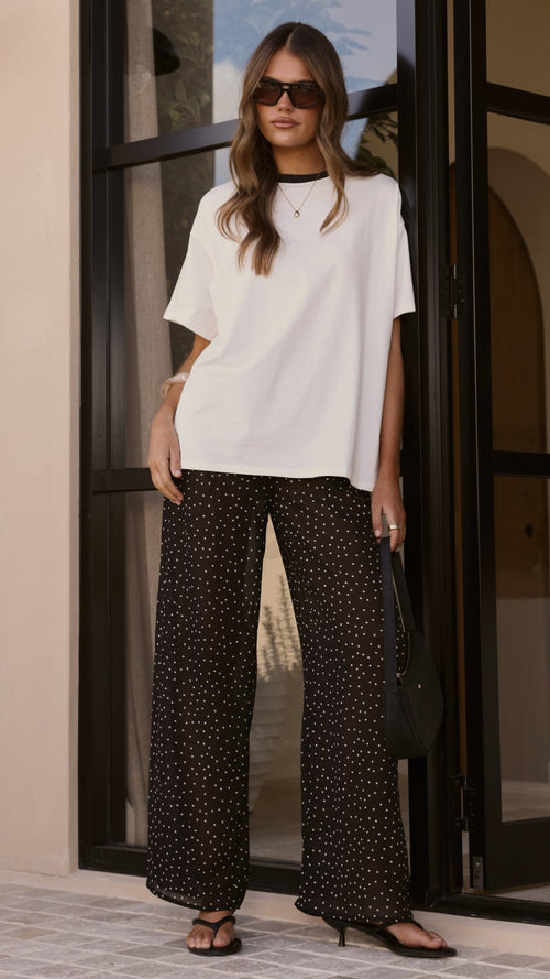Zavier Oversized T-Shirt and Polka Dot Pants Set - White/Black