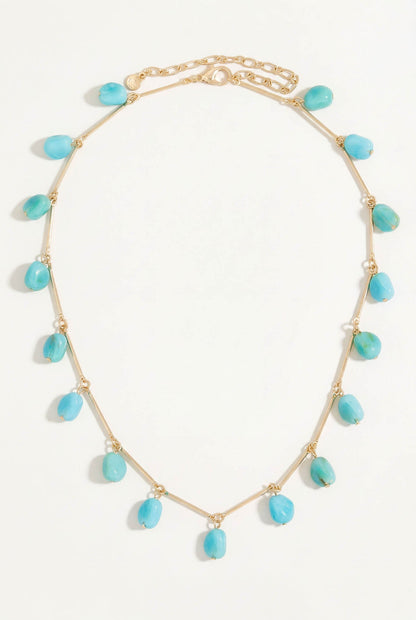Laguna Acrylic Turquoise Gold Bar Station Necklace