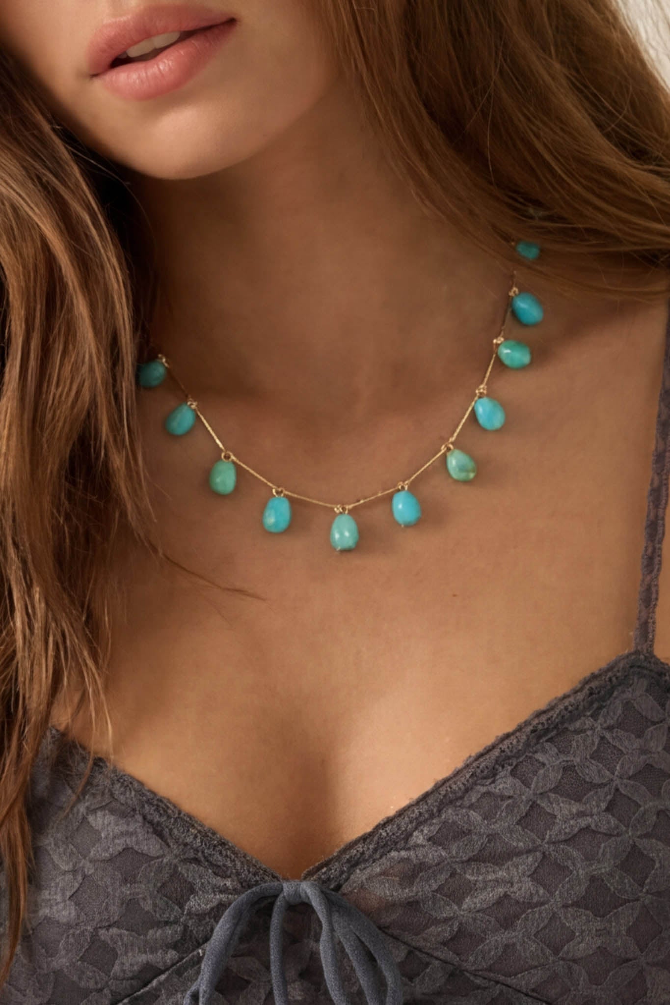 Laguna Acrylic Turquoise Gold Bar Station Necklace
