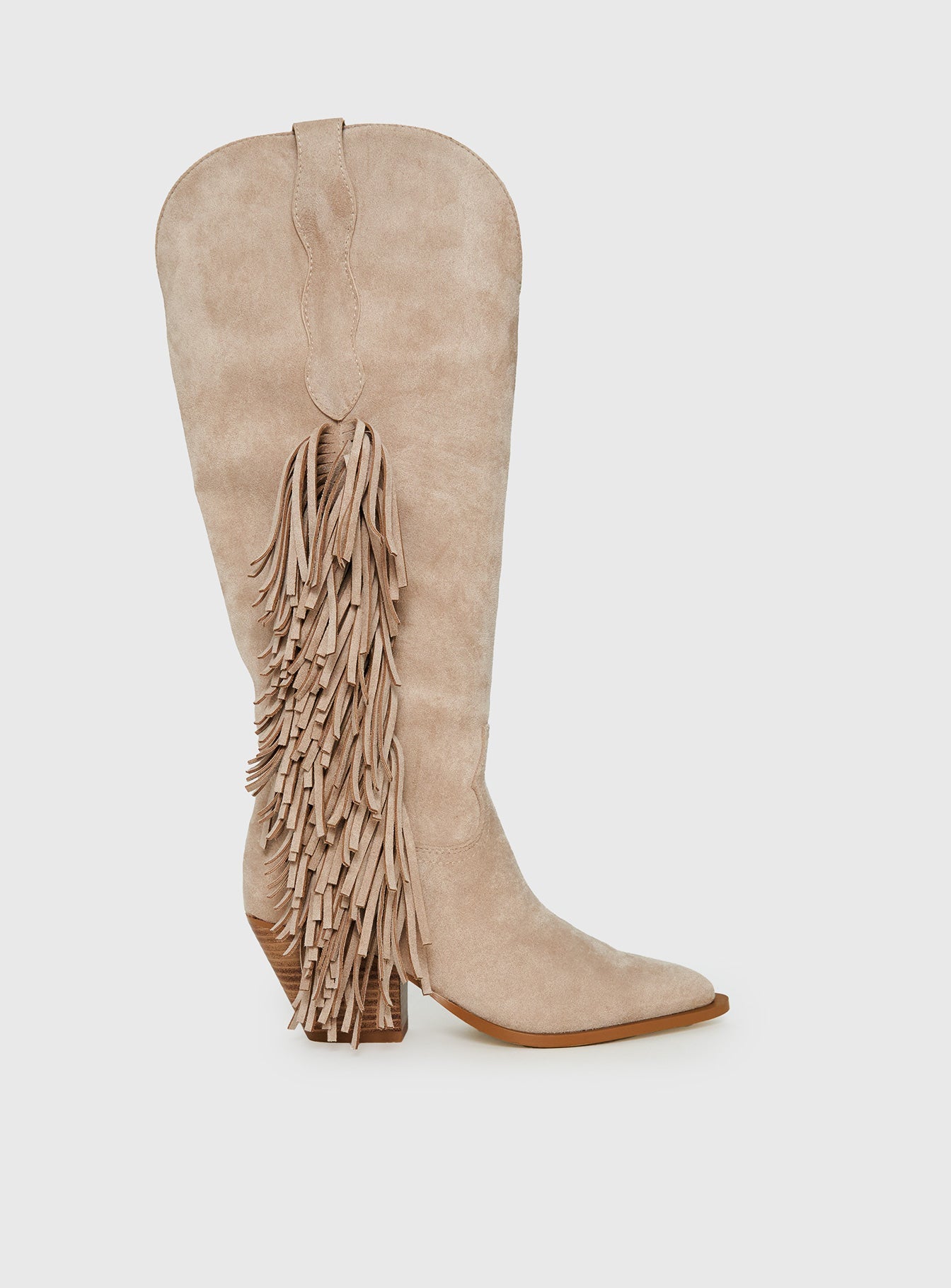 Billini Ardie Faux Suede Tassel Cowboy Boots Light Beige