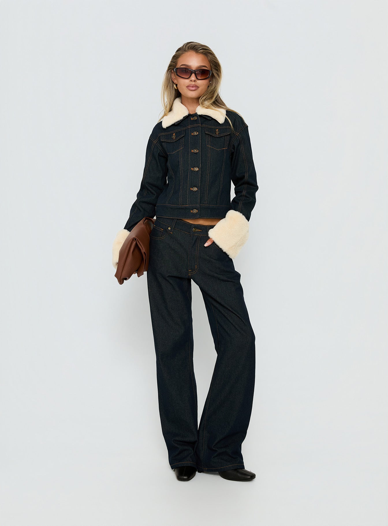 Apres Faux Fur Trim Denim Jacket Indigo