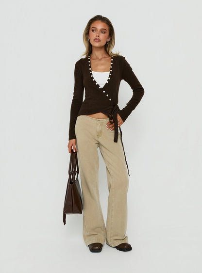 Buenos No Waist Low Rise Straight Leg Jeans Washed Khaki
