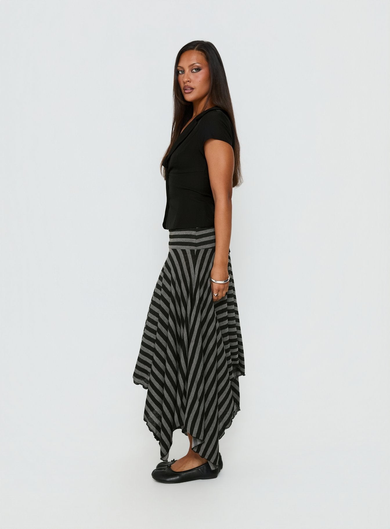 Alevia Asymmetrical Midi Skirt Black / Grey Stripe